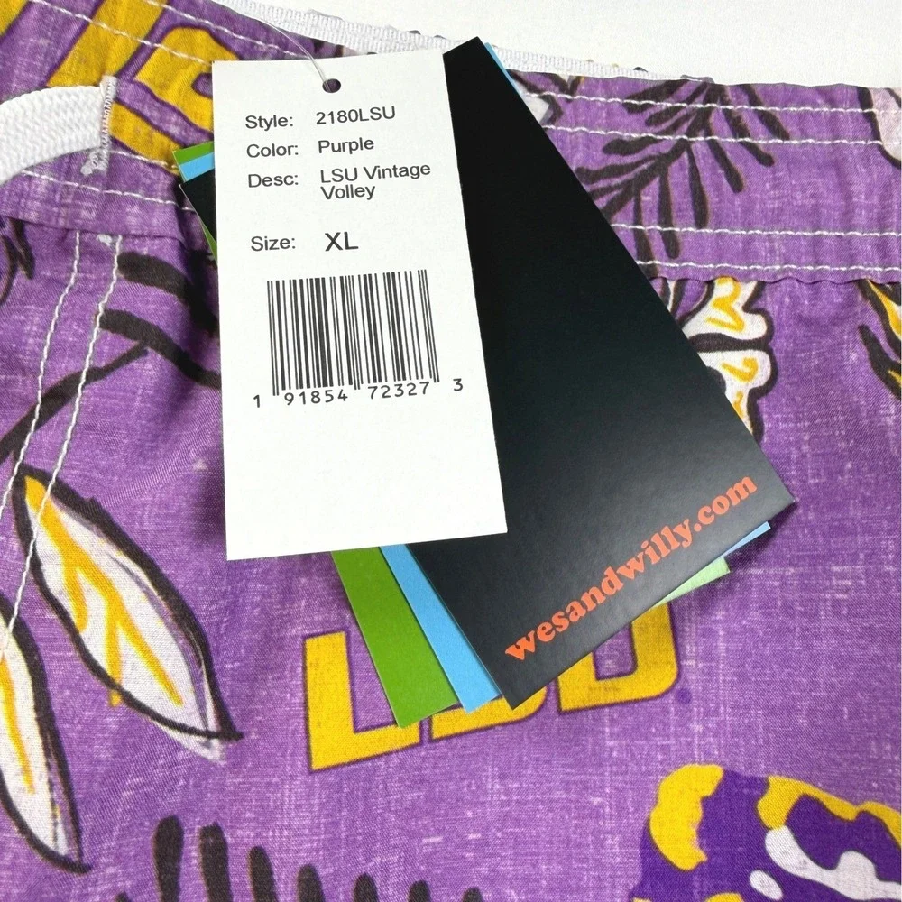 Wes and Willy Swim Trunks Mens XL Purple LSU Tigers Vintage Volley NWT